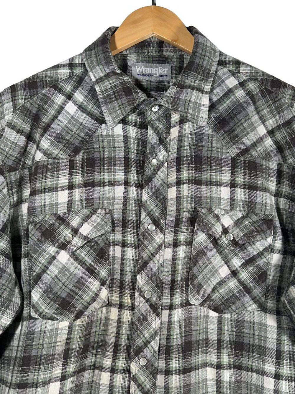 Wrangler Wrancher Shirts Mens XL Green Plaid Pearl Snap Western Cowboy